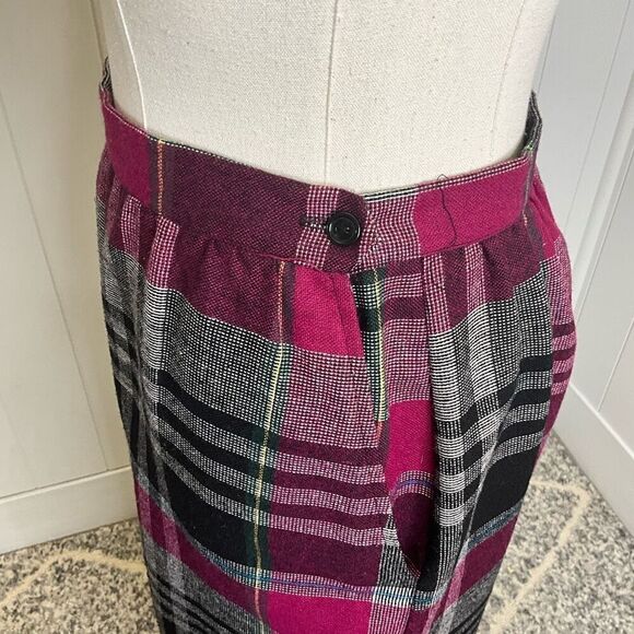 Vintage C.E. Stanton Womens Small Pencil Skirt Black Gray Pink Plaid Pockets - Picture 7 of 10